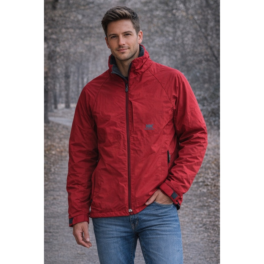 Helly Hansen Mens Red Full Zip Fleece Lined Nylon Jacket Small HH Logo‎ Outdoor